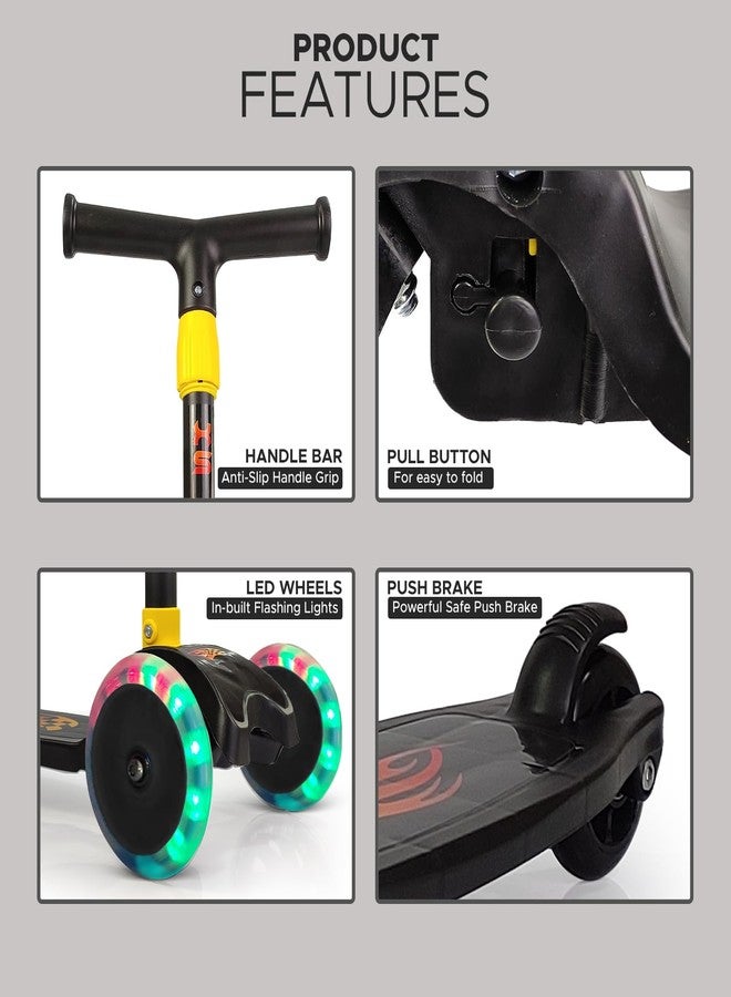 NHR Kick Scooter for Kids - 4 Adjustable Heights, Foldable Green Scooter with LED Light-Up Wheels, Lightweight Skate Scooter for Boys & Girls Ages 3+ (Black) - Image 4